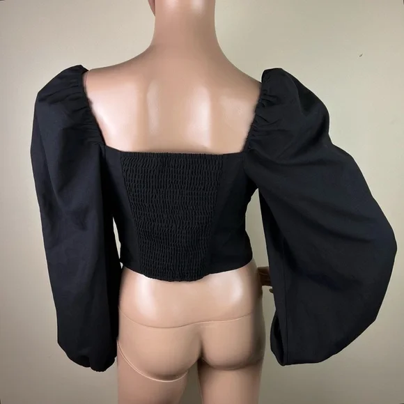 NEW & OTHER STORIES BLACK PUFF SLEEVE CROP TOP - Picture 5 of 5